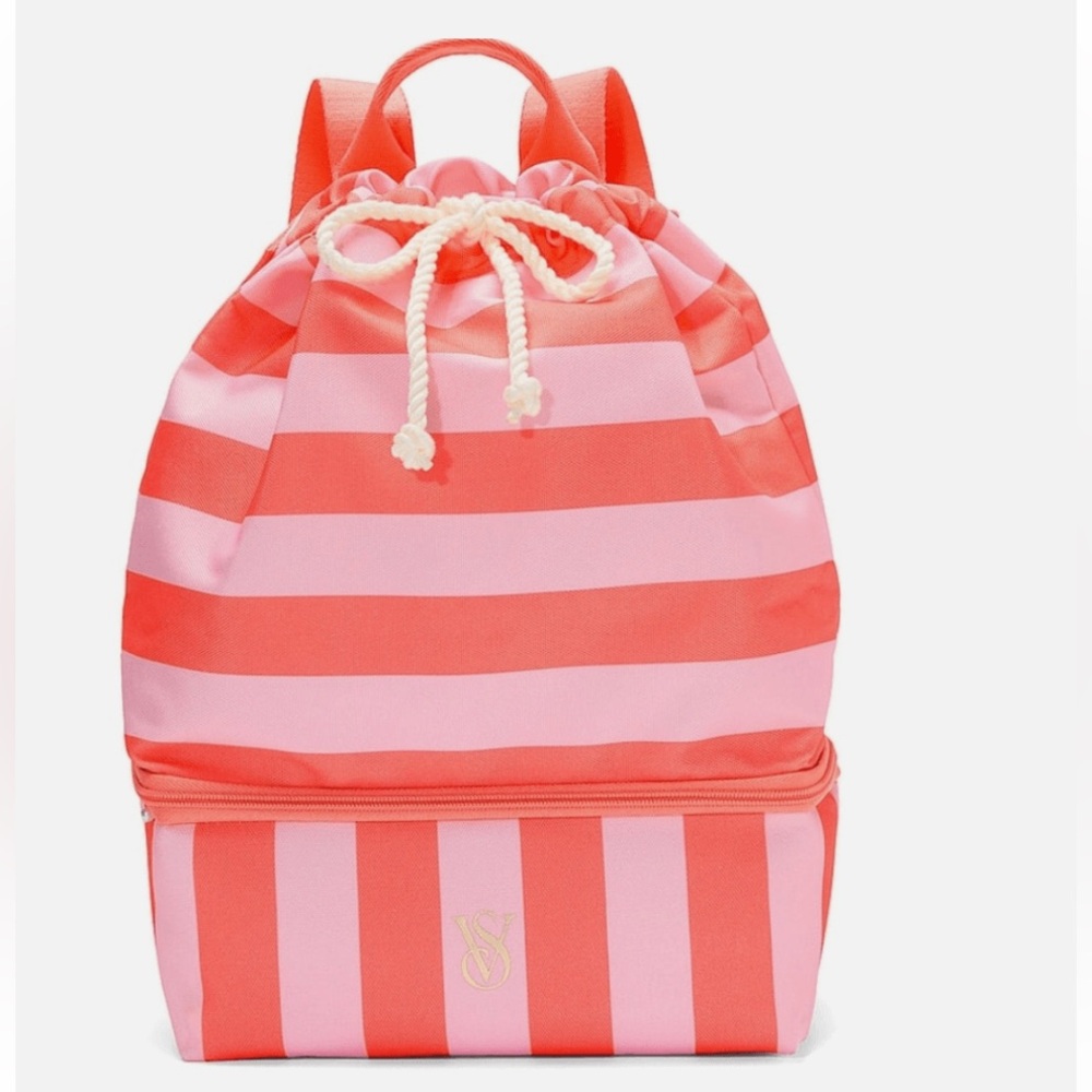 NWT Victoria's Secret PINK Coral Stripe ULTIMATE BEACH BAG Backpack & Cooler 2n1